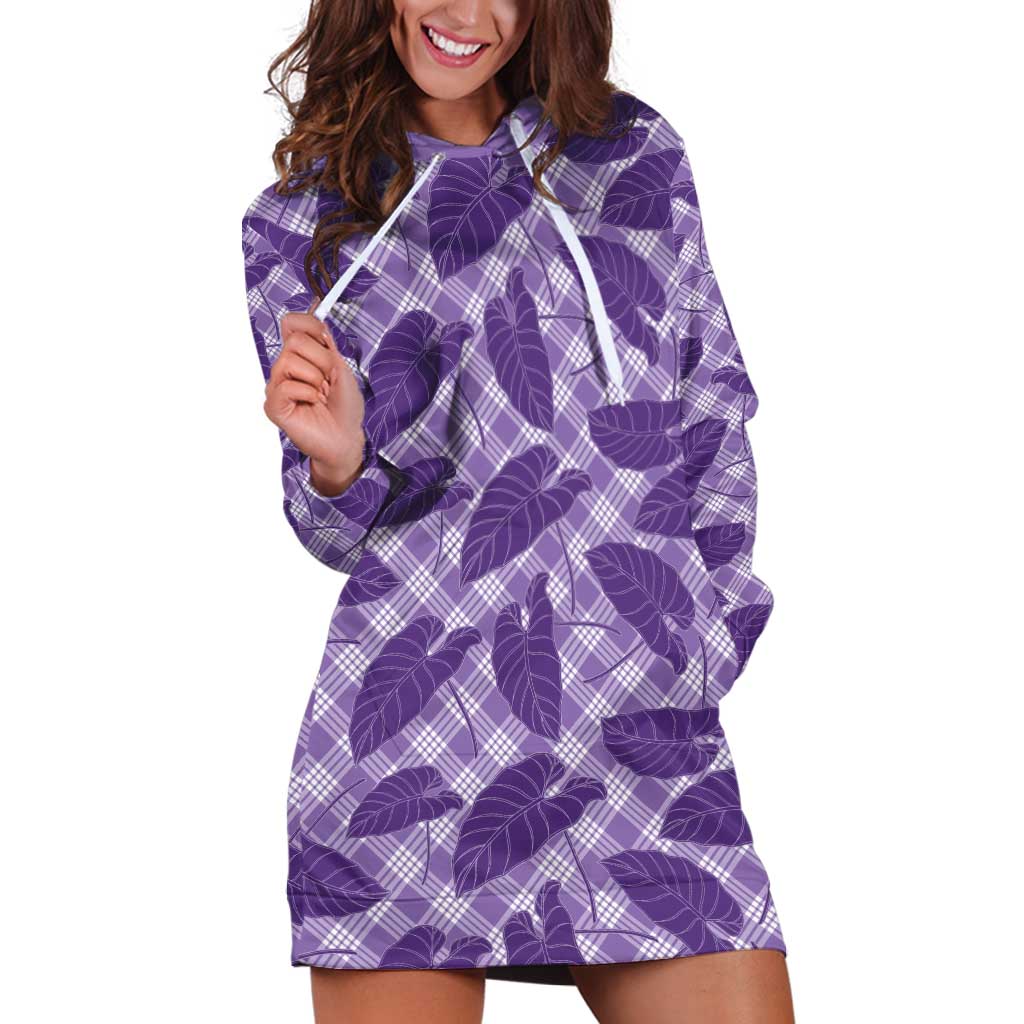 Purple Hawaii Kalo Palaka Motifs Hoodie Dress Hawaiian Taro Leaves Elegant Vibes - Polynesian Pride