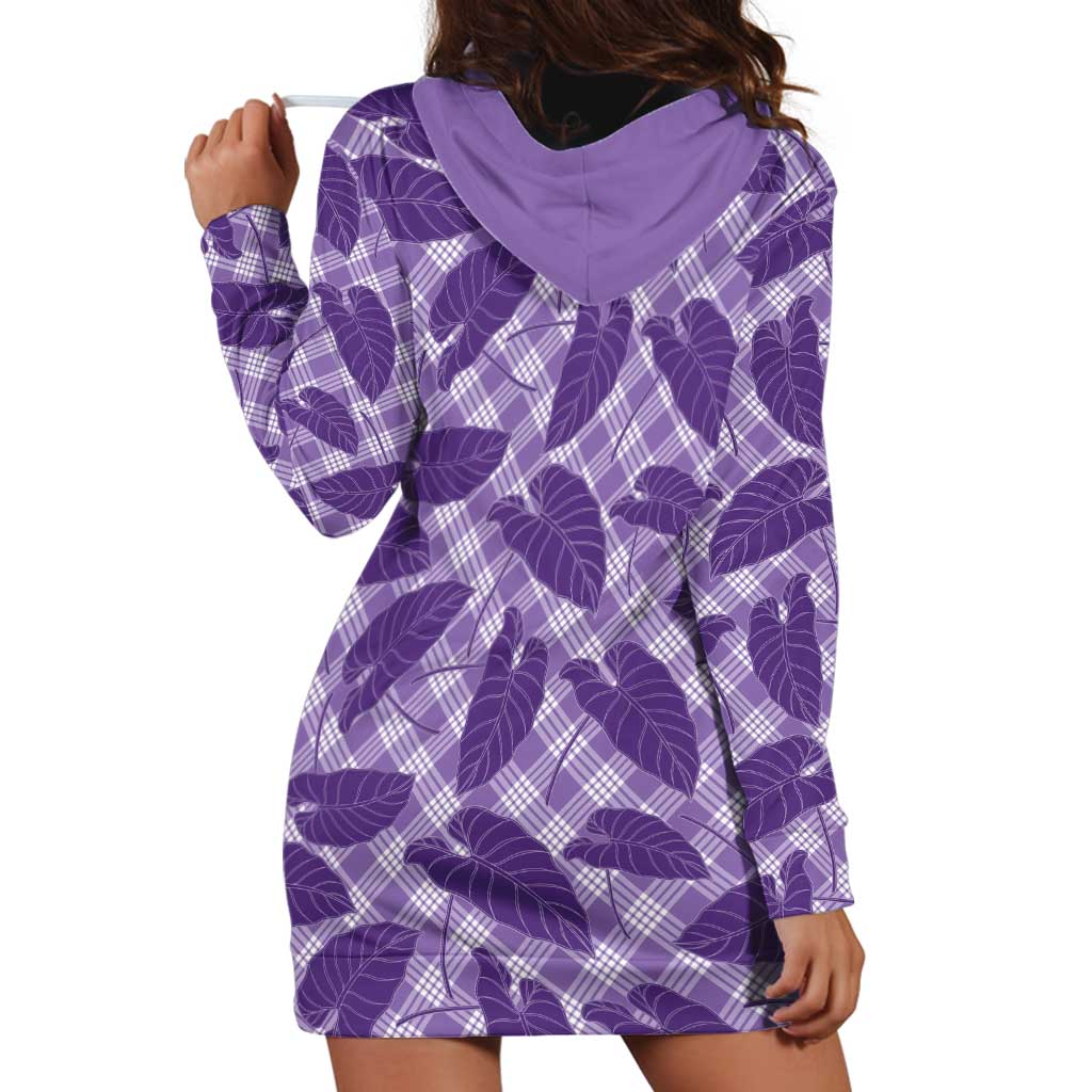 Purple Hawaii Kalo Palaka Motifs Hoodie Dress Hawaiian Taro Leaves Elegant Vibes - Polynesian Pride