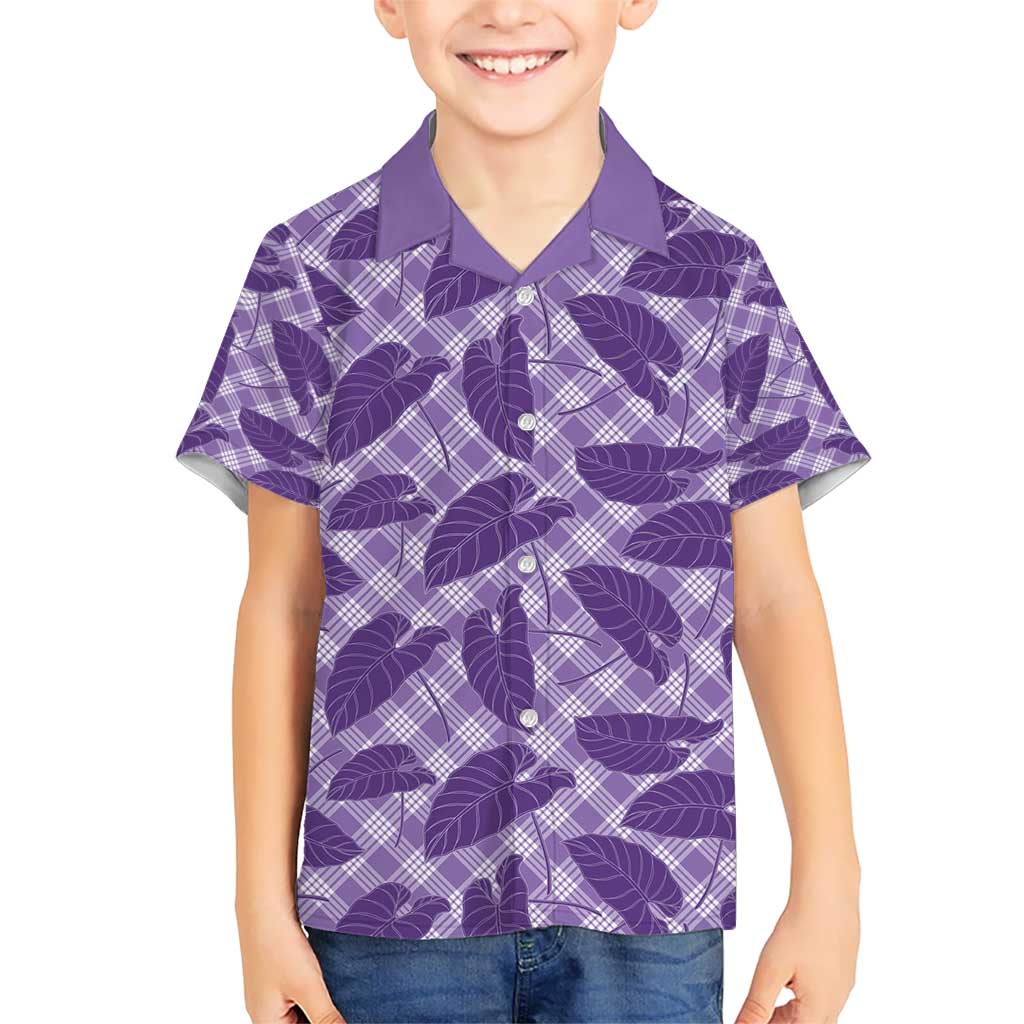 Purple Hawaii Kalo Palaka Motifs Kid Hawaiian Shirt Hawaiian Taro Leaves Elegant Vibes - Polynesian Pride