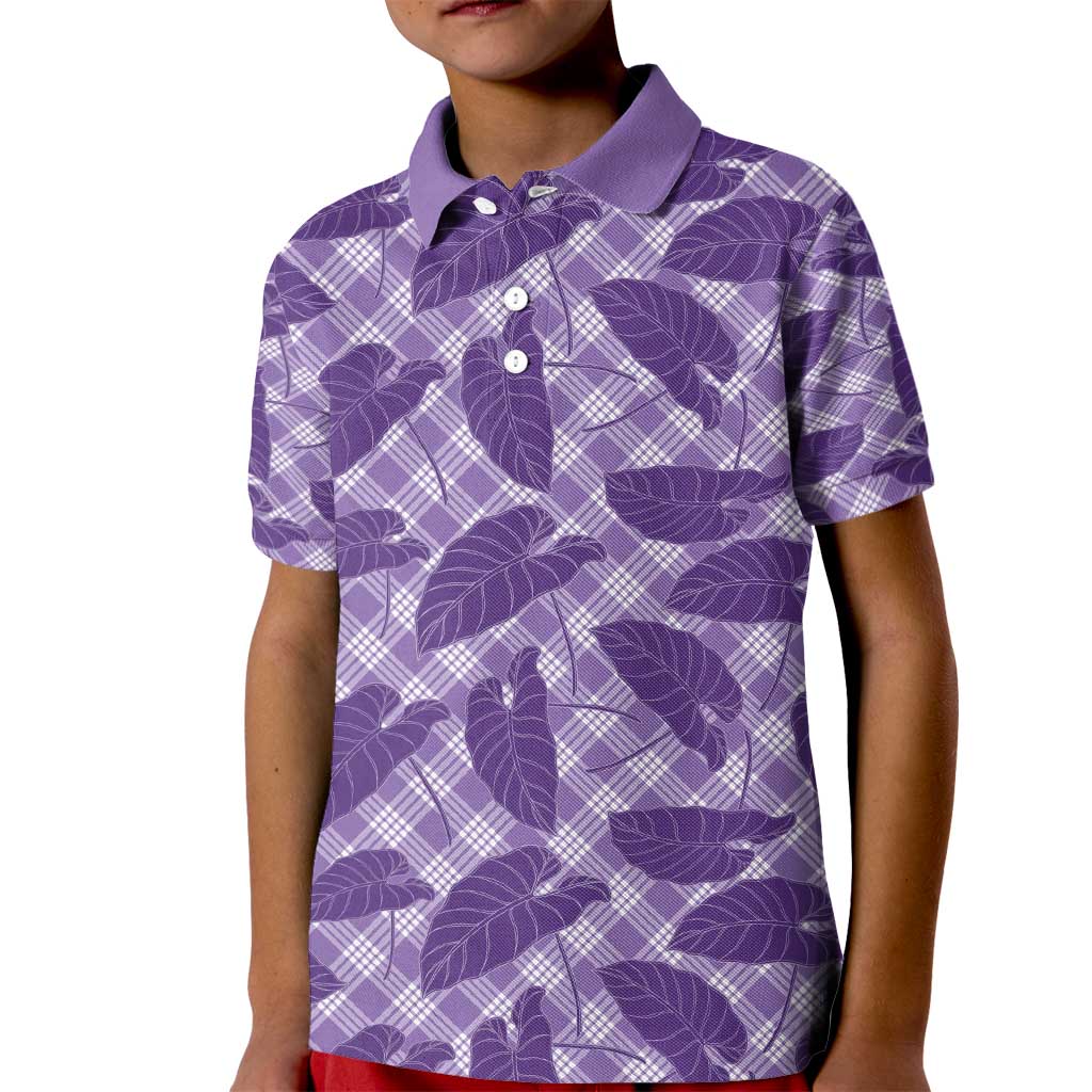 Purple Hawaii Kalo Palaka Motifs Kid Polo Shirt Hawaiian Taro Leaves Elegant Vibes - Polynesian Pride