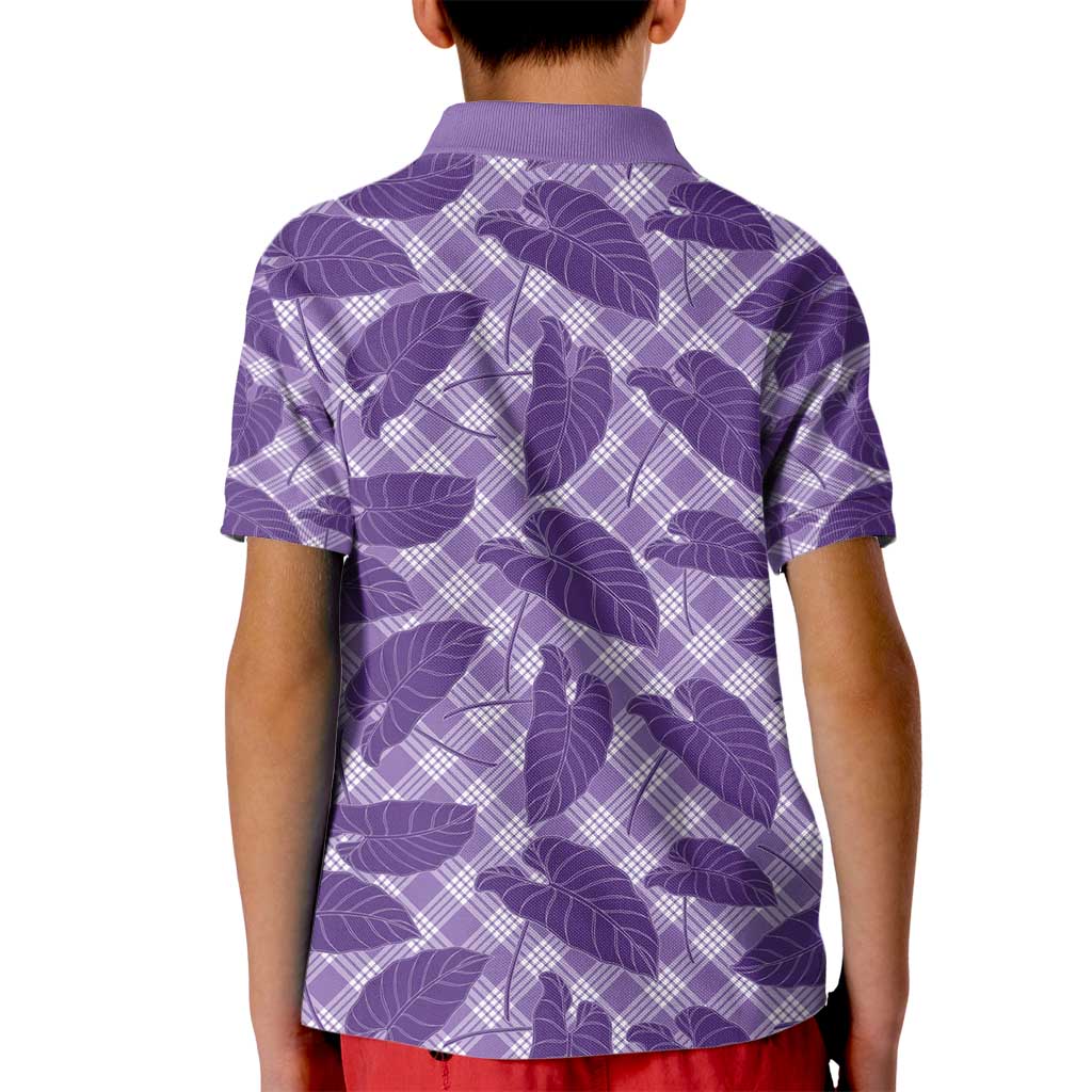 Purple Hawaii Kalo Palaka Motifs Kid Polo Shirt Hawaiian Taro Leaves Elegant Vibes - Polynesian Pride