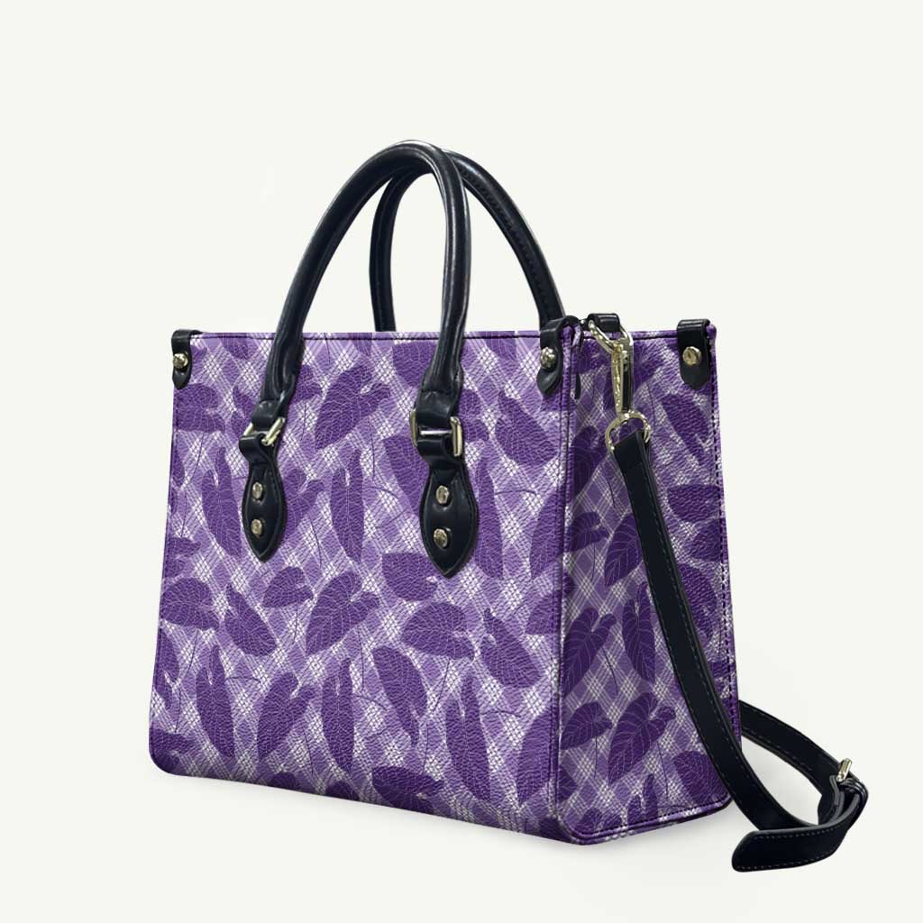 Purple Hawaii Kalo Palaka Motifs Leather Bag Hawaiian Taro Leaves Elegant Vibes LT14 Purple - Polynesian Pride