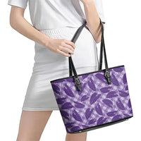 Purple Hawaii Kalo Palaka Motifs Leather Tote Bag Hawaiian Taro Leaves Elegant Vibes - Polynesian Pride