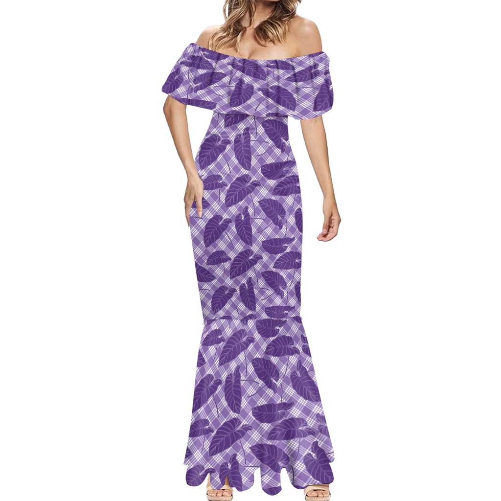 Purple Hawaii Kalo Palaka Motifs Mermaid Dress Hawaiian Taro Leaves Elegant Vibes - Polynesian Pride
