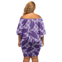 Purple Hawaii Kalo Palaka Motifs Off Shoulder Short Dress Hawaiian Taro Leaves Elegant Vibes - Polynesian Pride