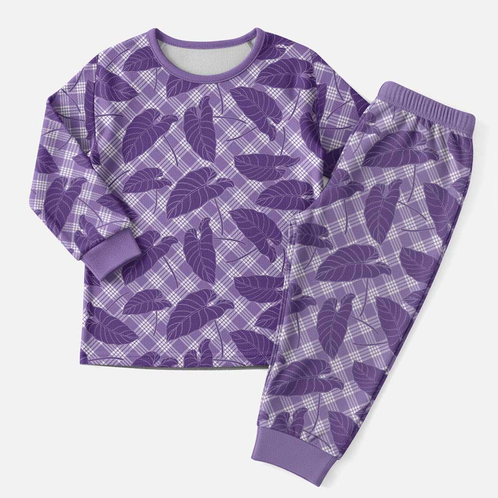Purple Hawaii Kalo Palaka Motifs Christmas Pajama Set Hawaiian Taro Leaves Elegant Vibes - Polynesian Pride