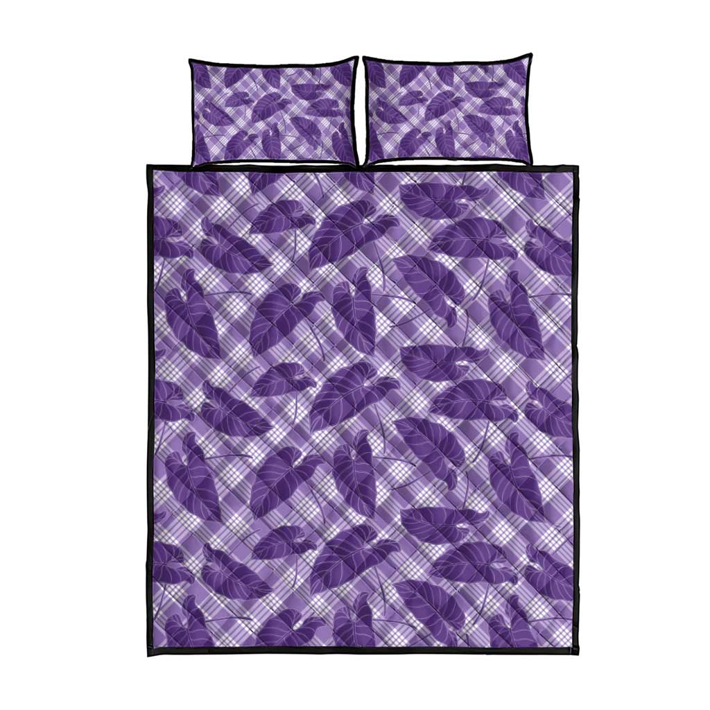 Purple Hawaii Kalo Palaka Motifs Quilt Bed Set Hawaiian Taro Leaves Elegant Vibes - Polynesian Pride