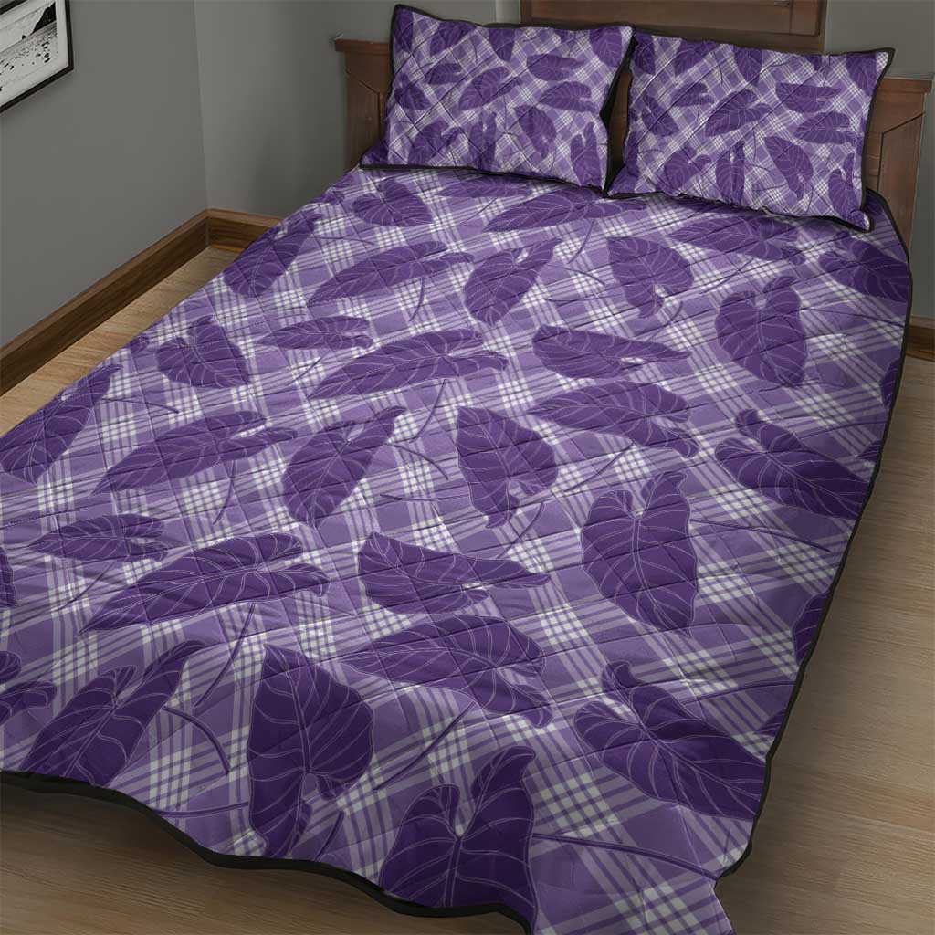 Purple Hawaii Kalo Palaka Motifs Quilt Bed Set Hawaiian Taro Leaves Elegant Vibes - Polynesian Pride