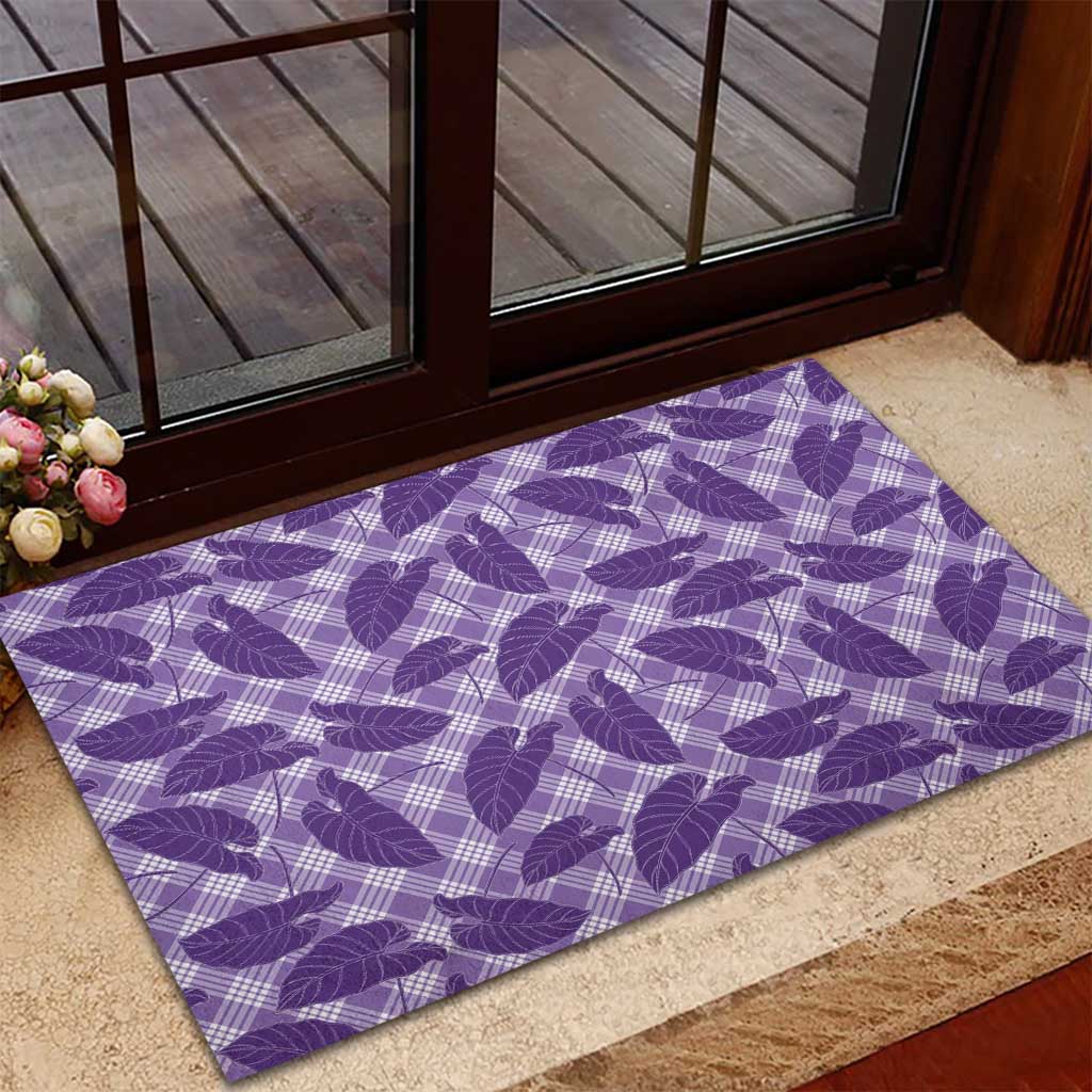 Purple Hawaii Kalo Palaka Motifs Rubber Doormat Hawaiian Taro Leaves Elegant Vibes LT14 - Polynesian Pride