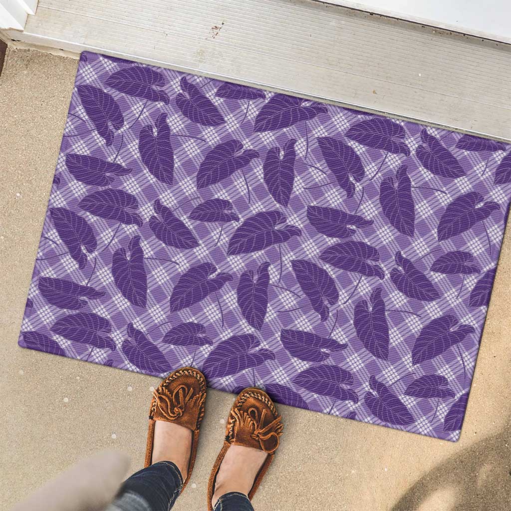 Purple Hawaii Kalo Palaka Motifs Rubber Doormat Hawaiian Taro Leaves Elegant Vibes LT14 - Polynesian Pride