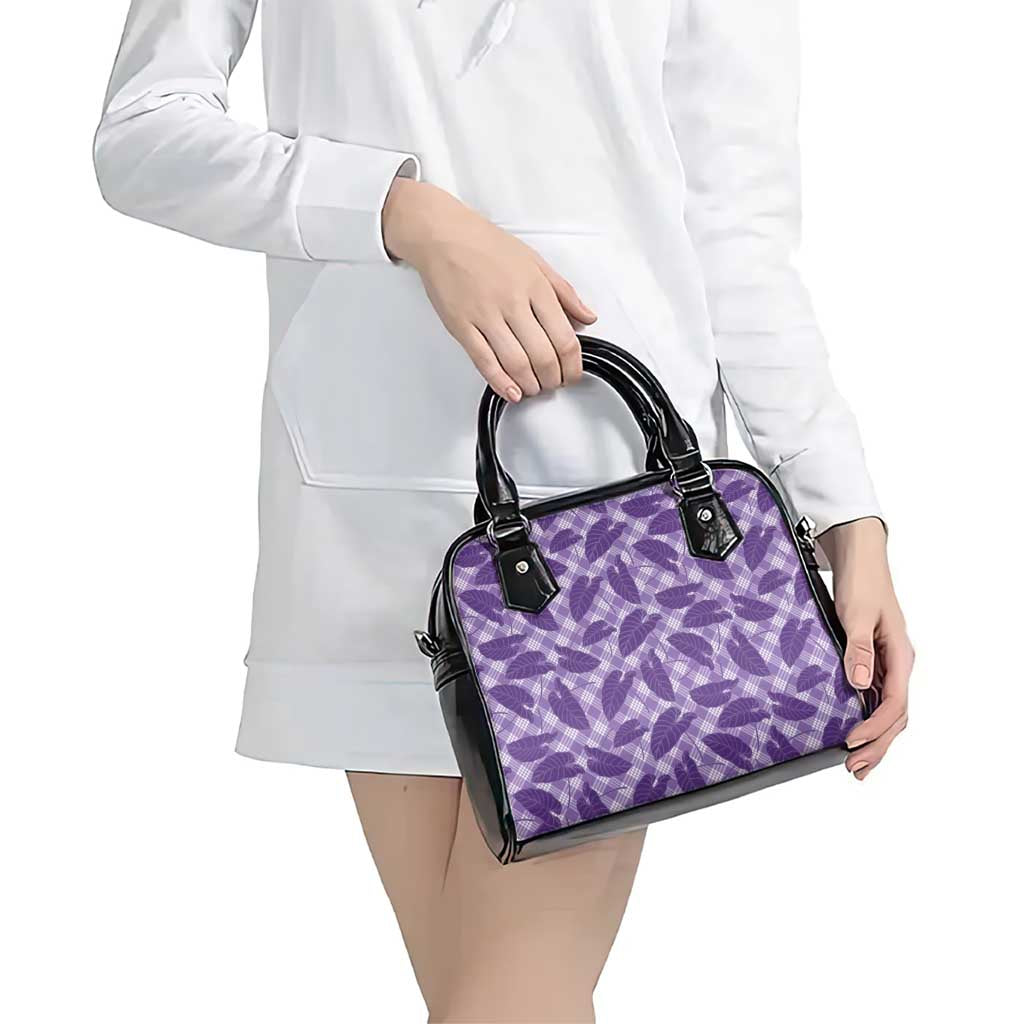 Purple Hawaii Kalo Palaka Motifs Shoulder Handbag Hawaiian Taro Leaves Elegant Vibes LT14 - Polynesian Pride