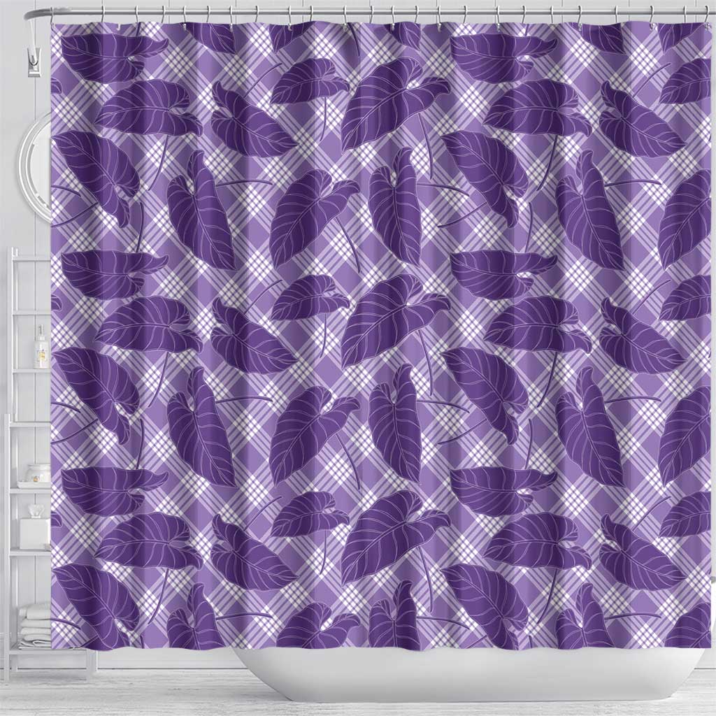 Purple Hawaii Kalo Palaka Motifs Shower Curtain Hawaiian Taro Leaves Elegant Vibes - Polynesian Pride