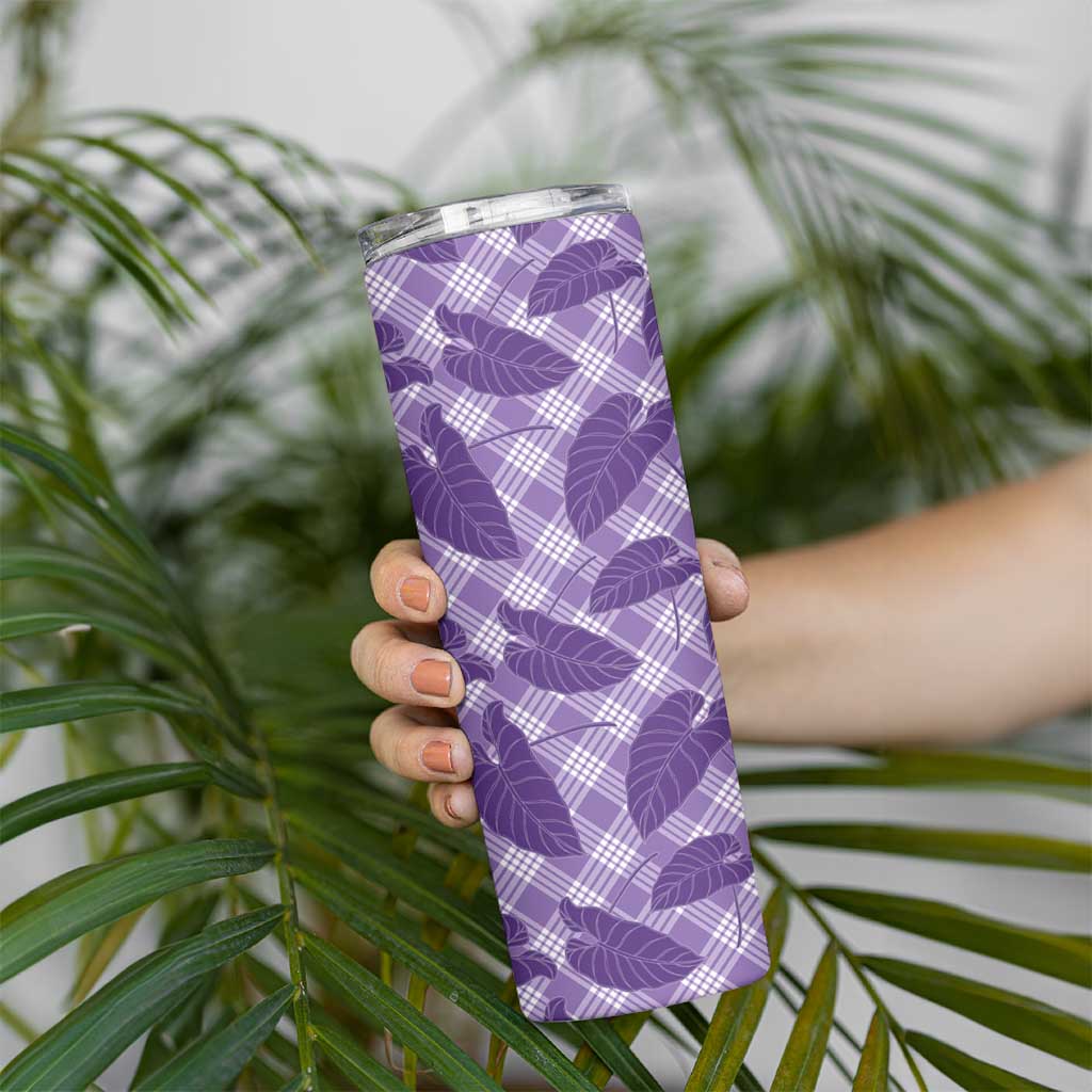 Purple Hawaii Kalo Palaka Motifs Skinny Tumbler Hawaiian Taro Leaves Elegant Vibes - Polynesian Pride