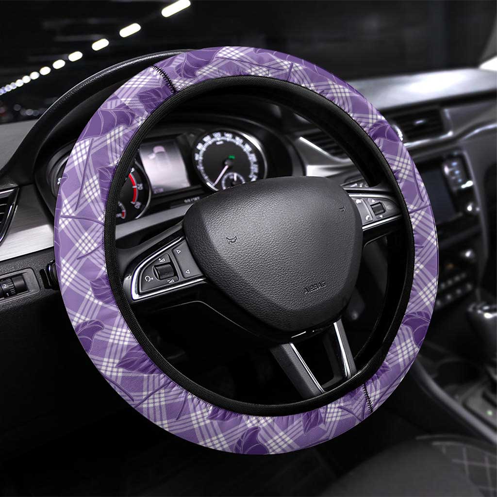 Purple Hawaii Kalo Palaka Motifs Steering Wheel Cover Hawaiian Taro Leaves Elegant Vibes - Polynesian Pride