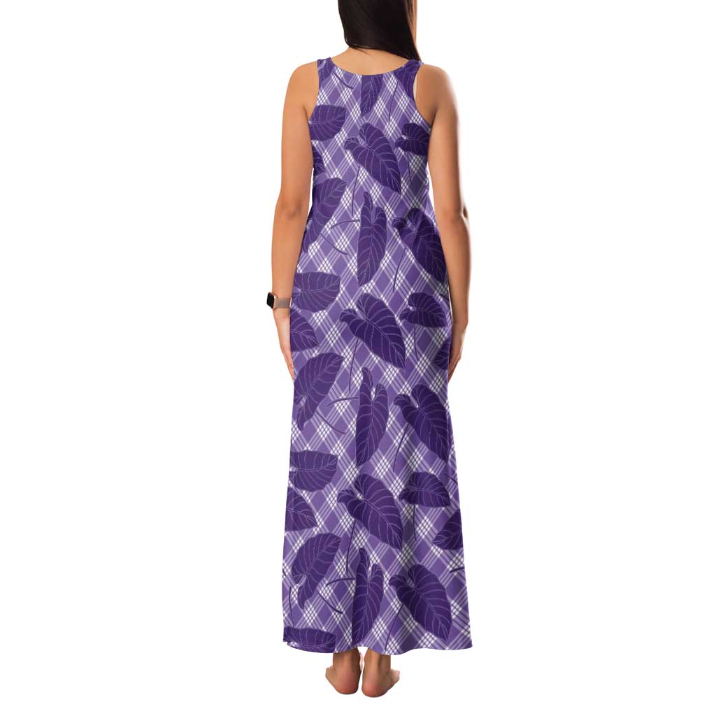 Purple Hawaii Kalo Palaka Motifs Tank Maxi Dress Hawaiian Taro Leaves Elegant Vibes - Polynesian Pride