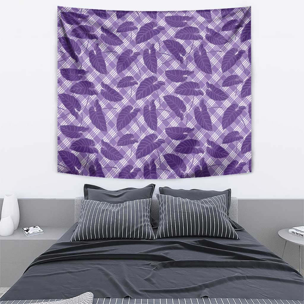 Purple Hawaii Kalo Palaka Motifs Tapestry Hawaiian Taro Leaves Elegant Vibes - Polynesian Pride