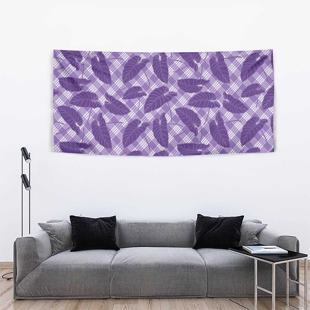 Purple Hawaii Kalo Palaka Motifs Tapestry Hawaiian Taro Leaves Elegant Vibes - Polynesian Pride