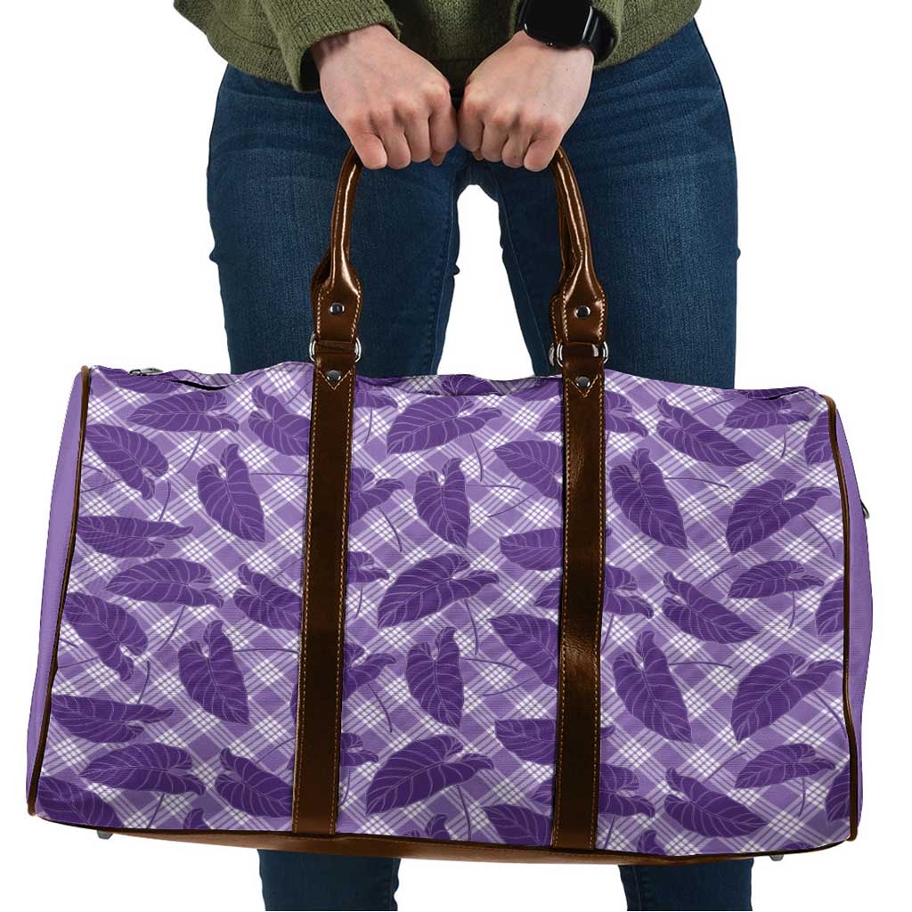 Purple Hawaii Kalo Palaka Motifs Travel Bag Hawaiian Taro Leaves Elegant Vibes - Polynesian Pride