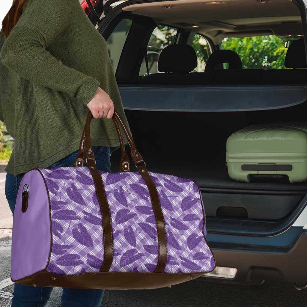 Purple Hawaii Kalo Palaka Motifs Travel Bag Hawaiian Taro Leaves Elegant Vibes - Polynesian Pride