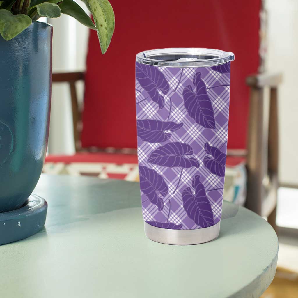 Purple Hawaii Kalo Palaka Motifs Tumbler Cup Hawaiian Taro Leaves Elegant Vibes - Polynesian Pride