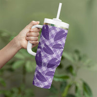 Purple Hawaii Kalo Palaka Motifs Tumbler With Handle Hawaiian Taro Leaves Elegant Vibes - Polynesian Pride