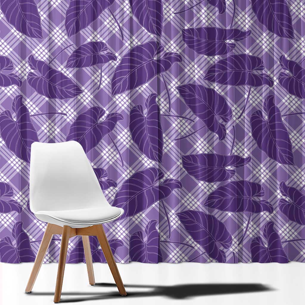Purple Hawaii Kalo Palaka Motifs Window Curtain Hawaiian Taro Leaves Elegant Vibes - Polynesian Pride