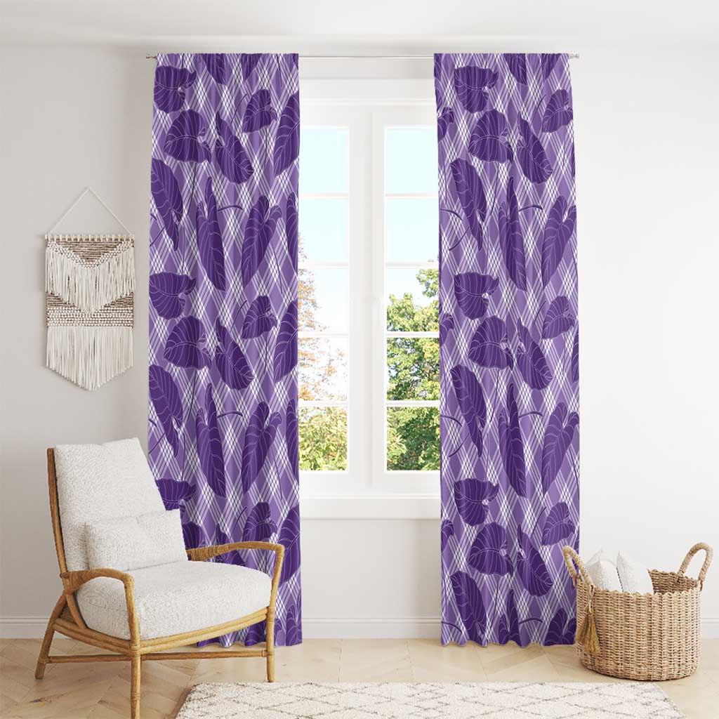 Purple Hawaii Kalo Palaka Motifs Window Curtain Hawaiian Taro Leaves Elegant Vibes - Polynesian Pride