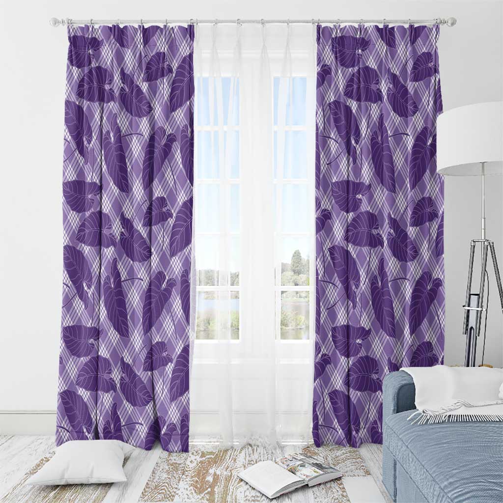 Purple Hawaii Kalo Palaka Motifs Window Curtain Hawaiian Taro Leaves Elegant Vibes - Polynesian Pride