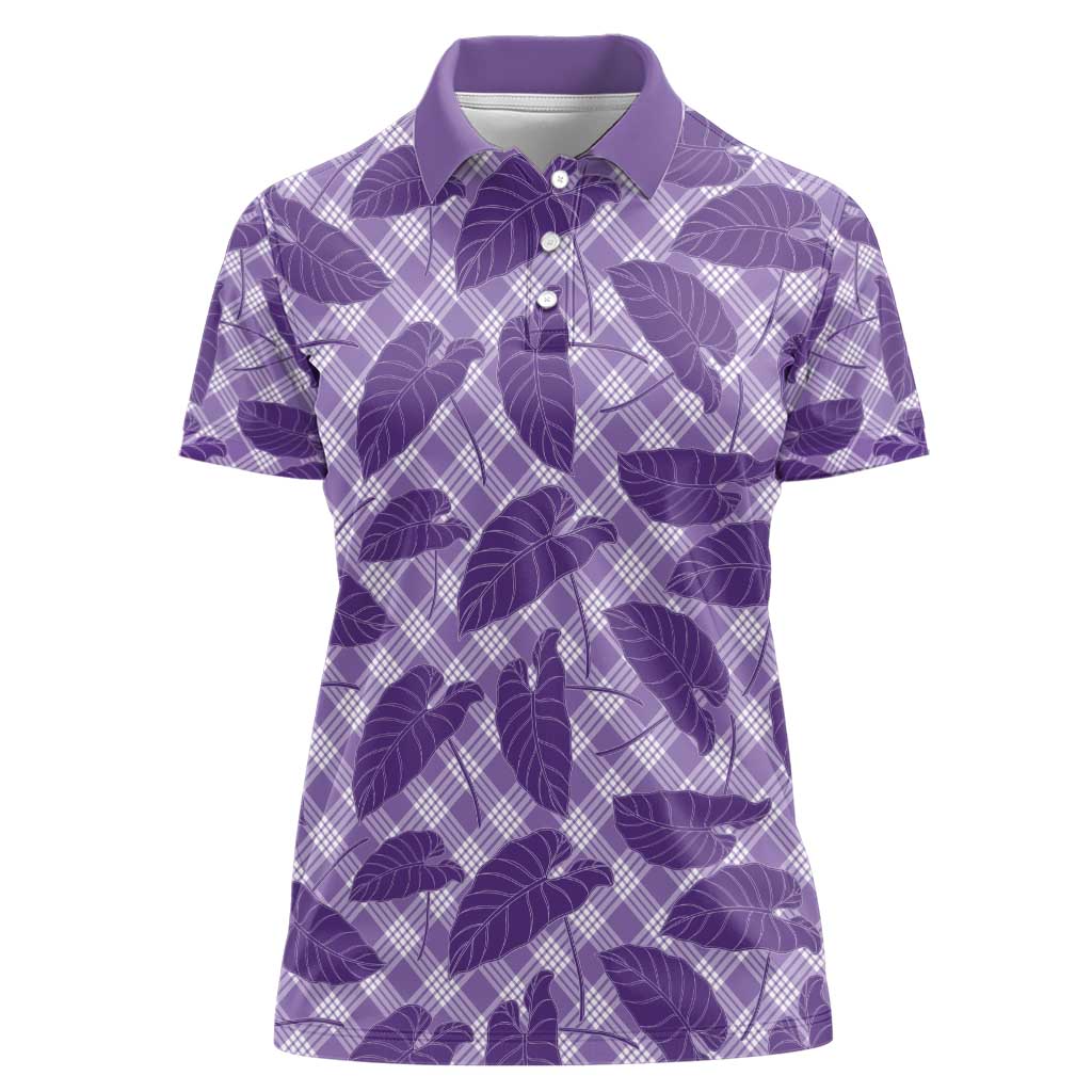 Purple Hawaii Kalo Palaka Motifs Women Polo Shirt Hawaiian Taro Leaves Elegant Vibes - Polynesian Pride