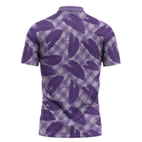 Purple Hawaii Kalo Palaka Motifs Zipper Polo Shirt Hawaiian Taro Leaves Elegant Vibes - Polynesian Pride