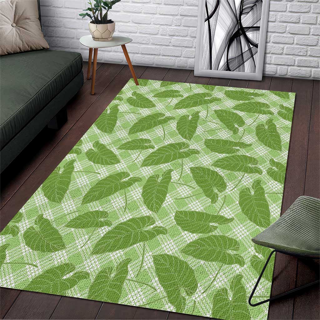 Green Hawaii Kalo Palaka Motifs Area Rug Hawaiian Taro Leaves Elegant Vibes - Polynesian Pride