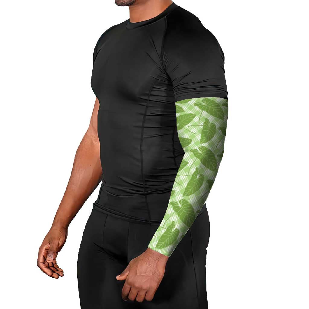 Green Hawaii Kalo Palaka Motifs Arm Sleeves Hawaiian Taro Leaves Elegant Vibes LT14 - Polynesian Pride
