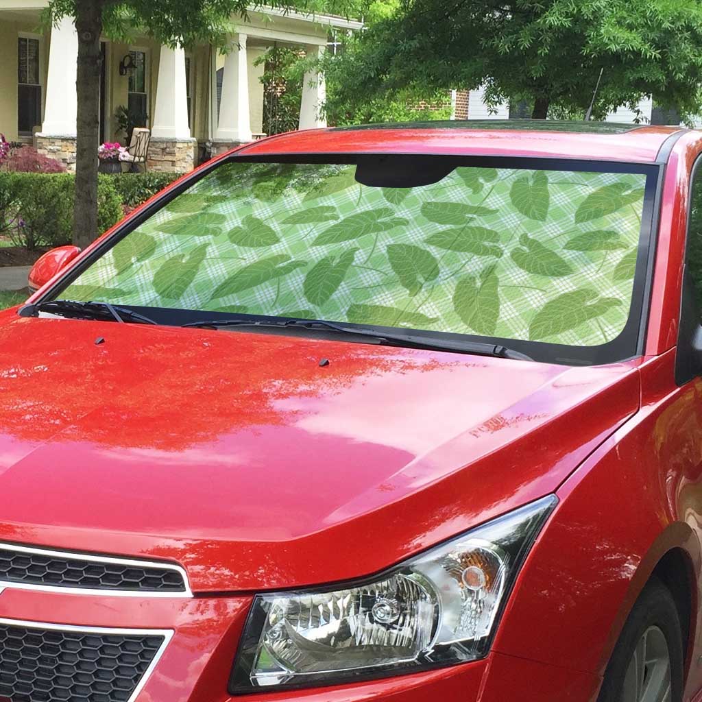 Green Hawaii Kalo Palaka Motifs Auto Sun Shade Hawaiian Taro Leaves Elegant Vibes LT14 - Polynesian Pride