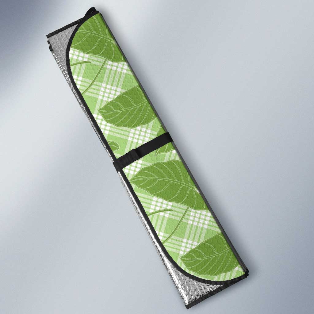 Green Hawaii Kalo Palaka Motifs Auto Sun Shade Hawaiian Taro Leaves Elegant Vibes LT14 - Polynesian Pride