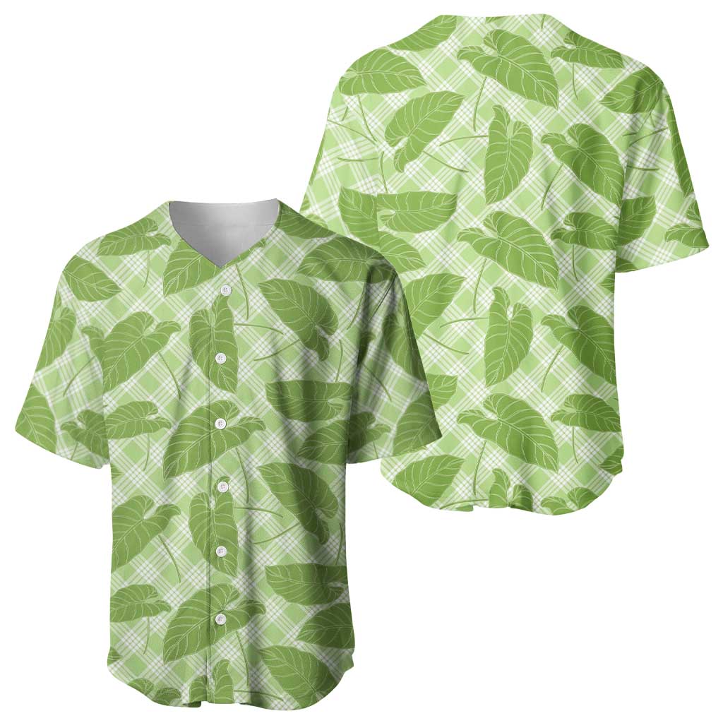 Green Hawaii Kalo Palaka Motifs Baseball Jersey Hawaiian Taro Leaves Elegant Vibes LT14 - Polynesian Pride