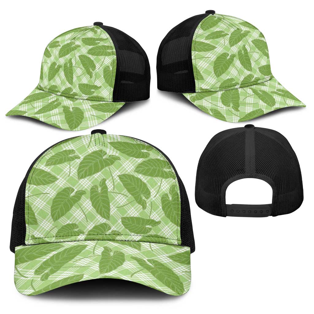 Green Hawaii Kalo Palaka Motifs Baseball Net Cap Hawaiian Taro Leaves Elegant Vibes LT14 - Polynesian Pride