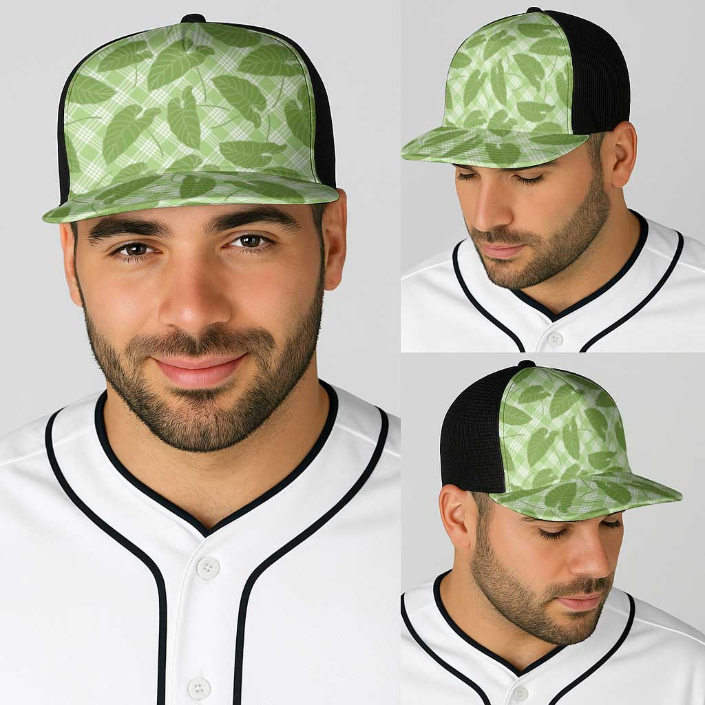 Green Hawaii Kalo Palaka Motifs Baseball Net Cap Hawaiian Taro Leaves Elegant Vibes LT14 - Polynesian Pride