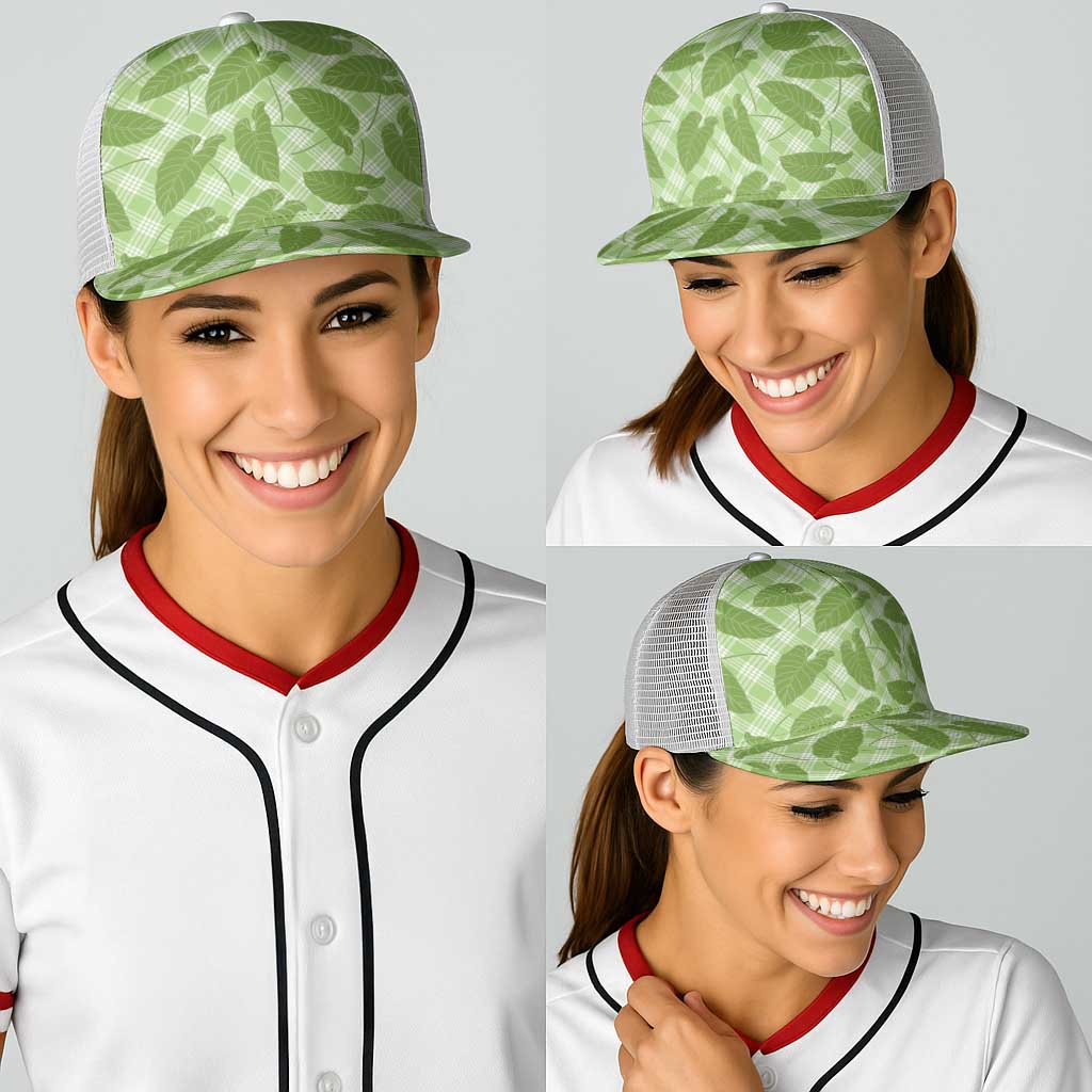 Green Hawaii Kalo Palaka Motifs Baseball Net Cap Hawaiian Taro Leaves Elegant Vibes LT14 - Polynesian Pride