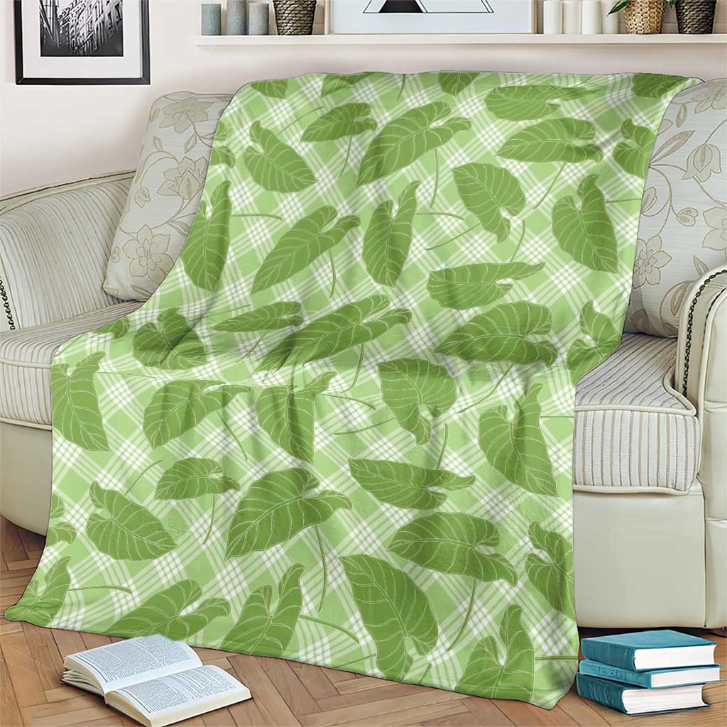 Green Hawaii Kalo Palaka Motifs Blanket Hawaiian Taro Leaves Elegant Vibes - Polynesian Pride