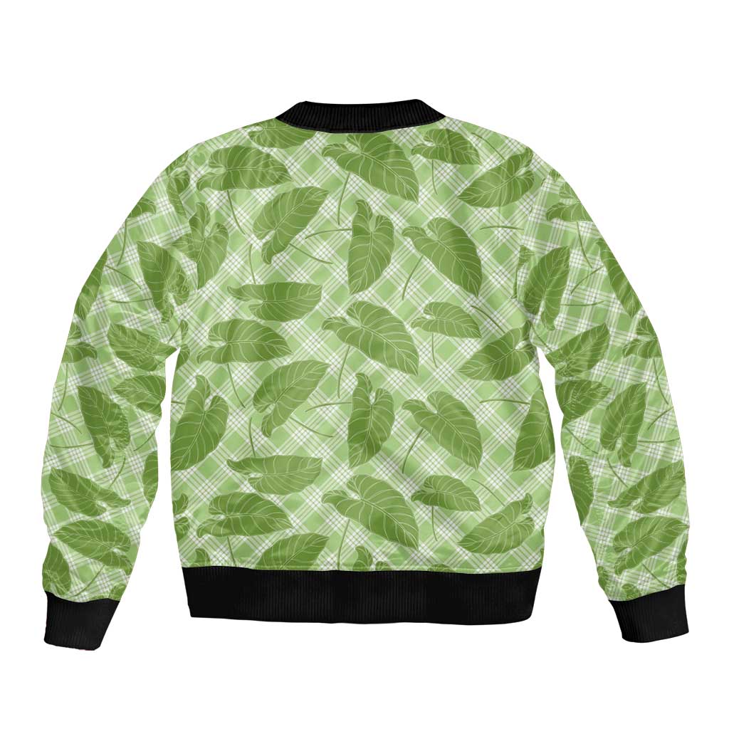 Green Hawaii Kalo Palaka Motifs Bomber Jacket Hawaiian Taro Leaves Elegant Vibes - Polynesian Pride