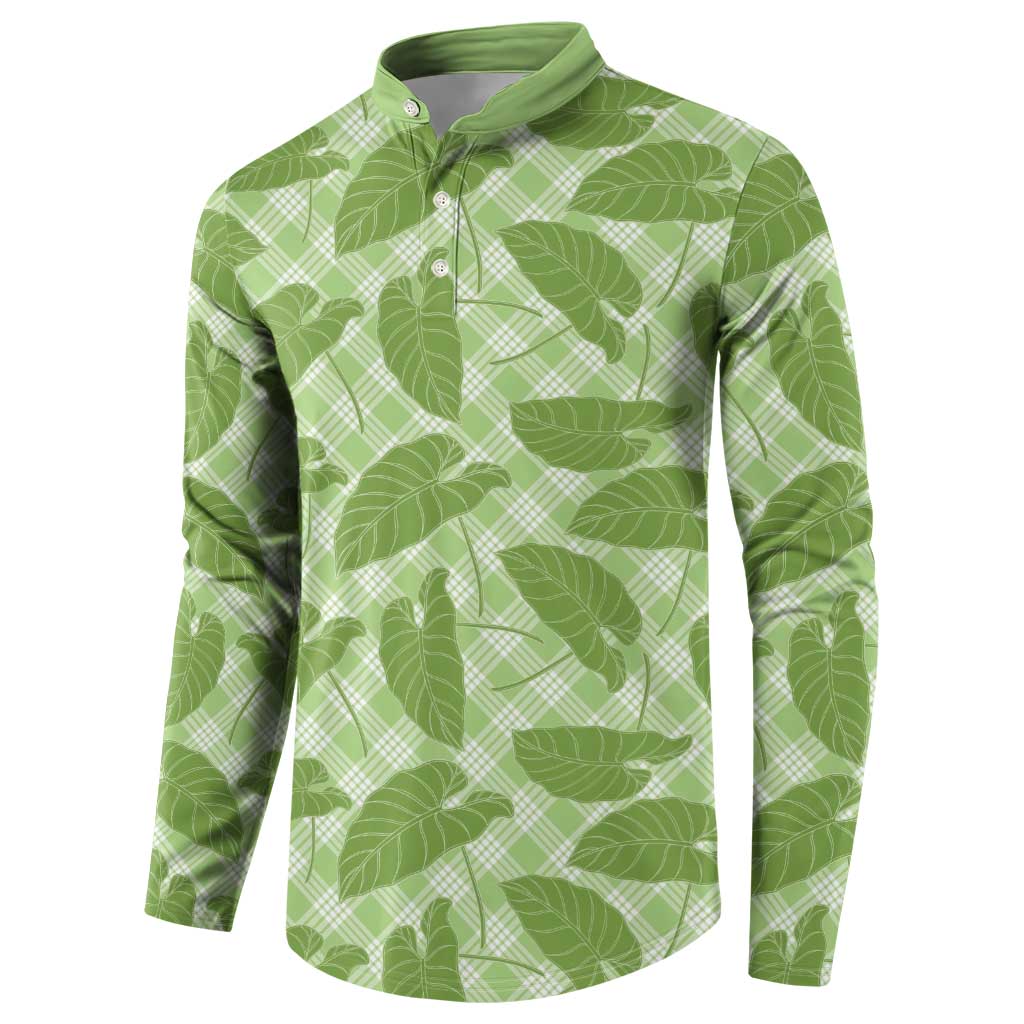 Green Hawaii Kalo Palaka Motifs Button Sweatshirt Hawaiian Taro Leaves Elegant Vibes LT14 - Polynesian Pride