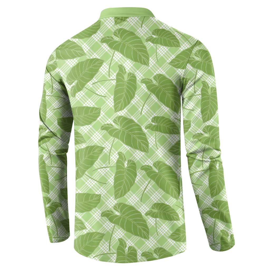 Green Hawaii Kalo Palaka Motifs Button Sweatshirt Hawaiian Taro Leaves Elegant Vibes LT14 - Polynesian Pride
