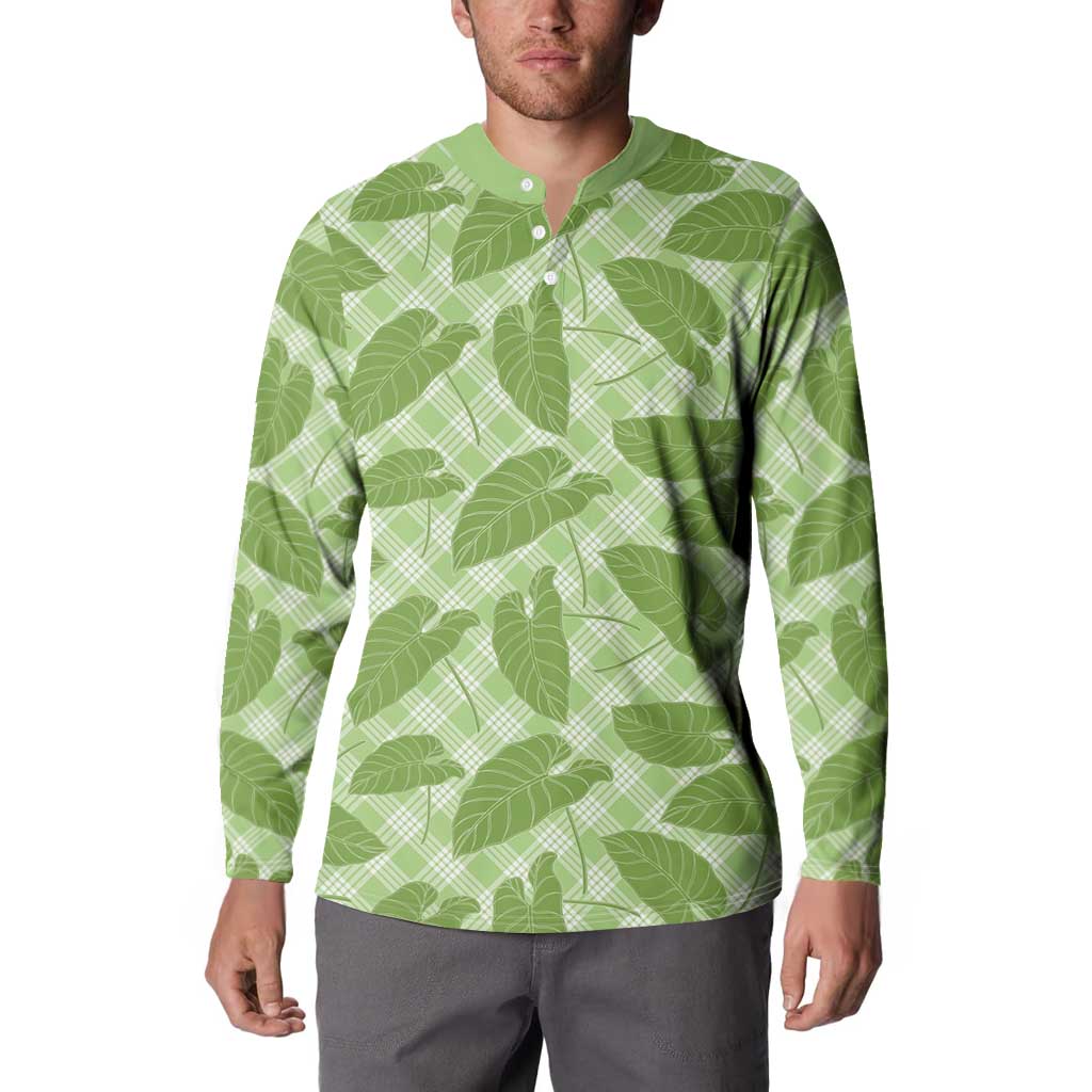 Green Hawaii Kalo Palaka Motifs Button Sweatshirt Hawaiian Taro Leaves Elegant Vibes LT14 - Polynesian Pride