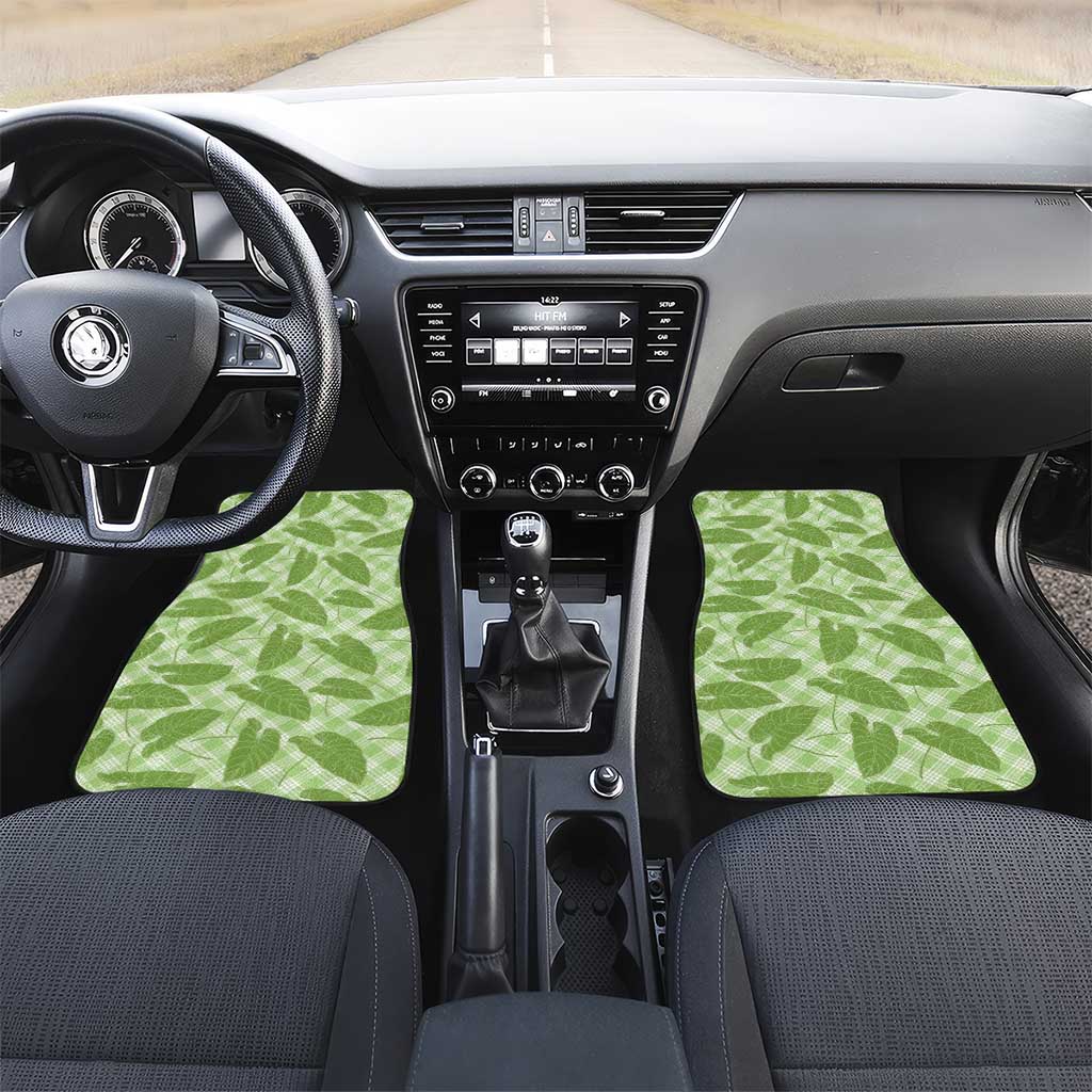 Green Hawaii Kalo Palaka Motifs Car Mats Hawaiian Taro Leaves Elegant Vibes - Polynesian Pride