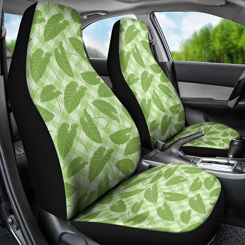 Green Hawaii Kalo Palaka Motifs Car Seat Cover Hawaiian Taro Leaves Elegant Vibes - Polynesian Pride