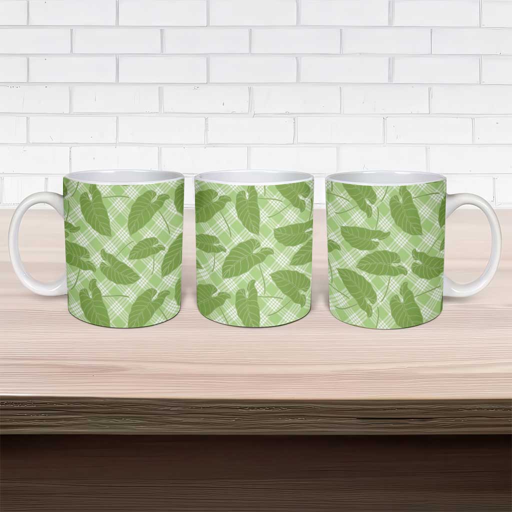 Green Hawaii Kalo Palaka Motifs Ceramic Mug Hawaiian Taro Leaves Elegant Vibes LT14 - Polynesian Pride