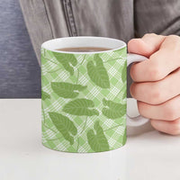 Green Hawaii Kalo Palaka Motifs Ceramic Mug Hawaiian Taro Leaves Elegant Vibes LT14 - Polynesian Pride