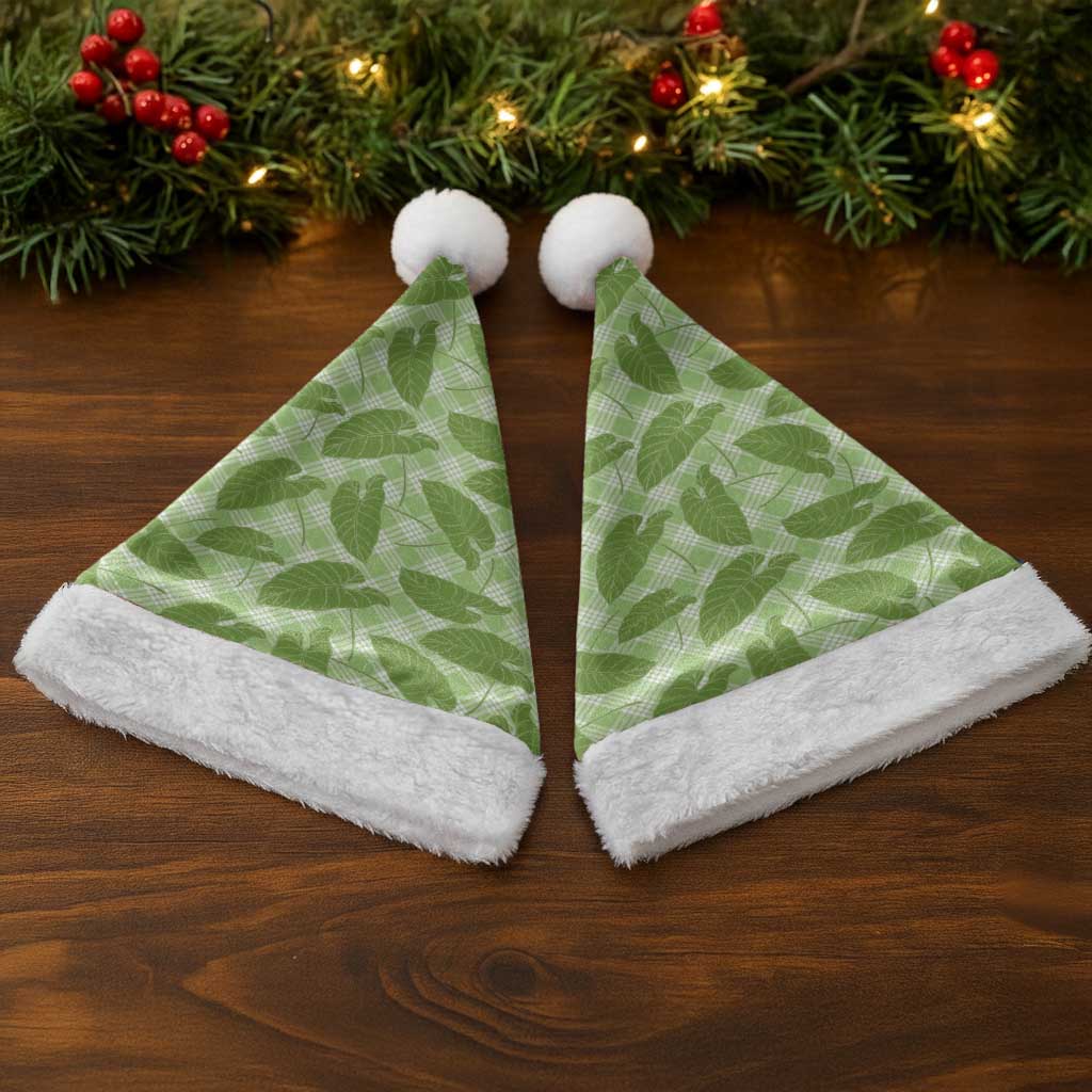 Green Hawaii Kalo Palaka Motifs Christmas Santa Hat Hawaiian Taro Leaves Elegant Vibes - Polynesian Pride
