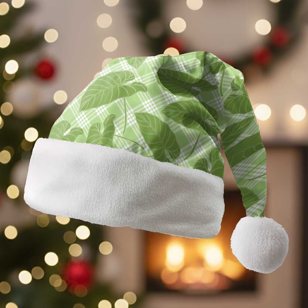 Green Hawaii Kalo Palaka Motifs Christmas Santa Hat Hawaiian Taro Leaves Elegant Vibes - Polynesian Pride