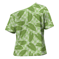 Green Hawaii Kalo Palaka Motifs Cross Shoulder Shirt Hawaiian Taro Leaves Elegant Vibes - Polynesian Pride